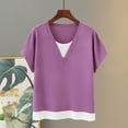 thumbnail image 2 of Timegard Hauts d'Été pour Femmes Col Rond Manches Courtes T-Shirts Décontractés Top Confortable à Blocs de Couleur, 2 of 7