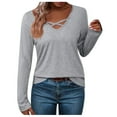 thumbnail image 2 of LYEAA Long Sleeve T Shirts for Women V Neck Warm Fashionable Tops Stylish Solid Winter Pullover Comfortable Dressy Casual Outfits Loose Lightweight Clothes Gray M, 2 of 7