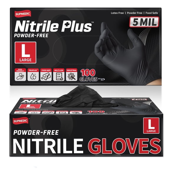 Guantes médicos desechables Supmedic de nitrilo negro, 5 mil, 100 unidades
