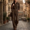 thumbnail image 7 of Edvintorg Jumpsuits for Women Plus Size One Piece Long Sleeve Button Down Romper with Pant Fashion Clothing Women S-3XL Brown, 7 of 7