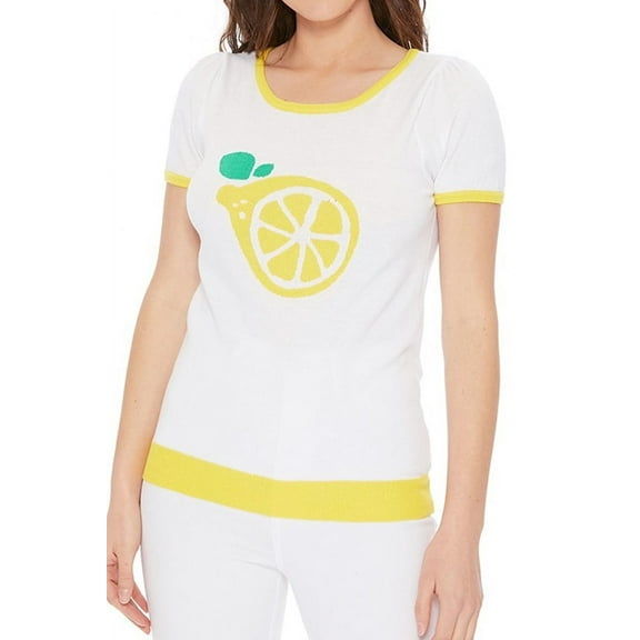 YEMAK Women's Short Sleeve Crewneck Lemon Print Casual T-Shirt Sweater MK32001-LEMON-L