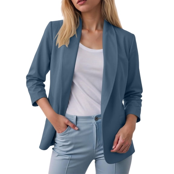 ZGRBOU Womens Casual Blazers Open Front 3/4 Sleeve Suit Jackets Fasion Work Office Blazer with Pockets 2026