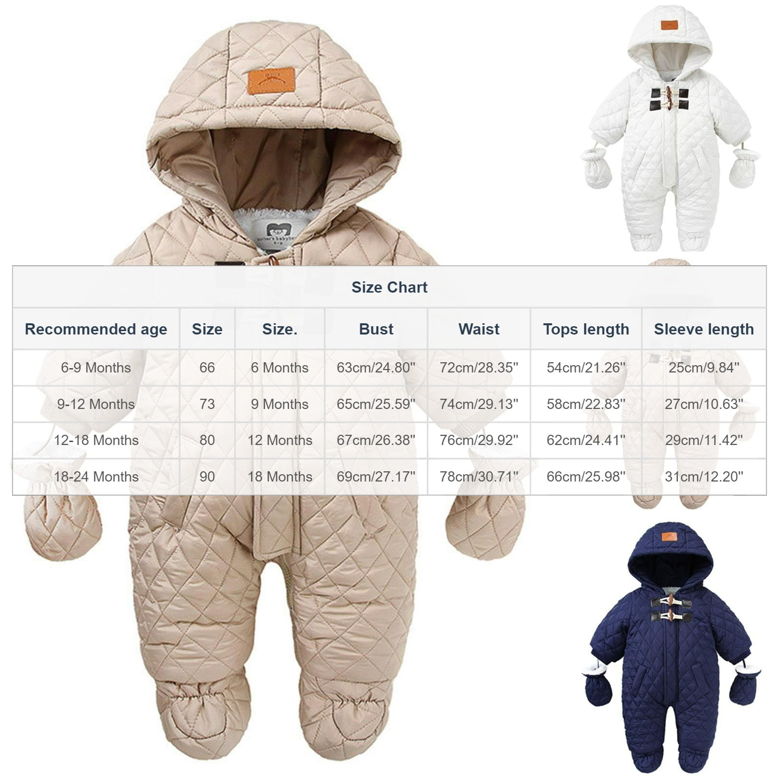 IVEYRTF Kids Plaid Hooded Coverall Winter Warm Padded Footed with Gloves Full Bodywear One-Piece Outfit for Children 6-24 Months(Navy,12 Months)