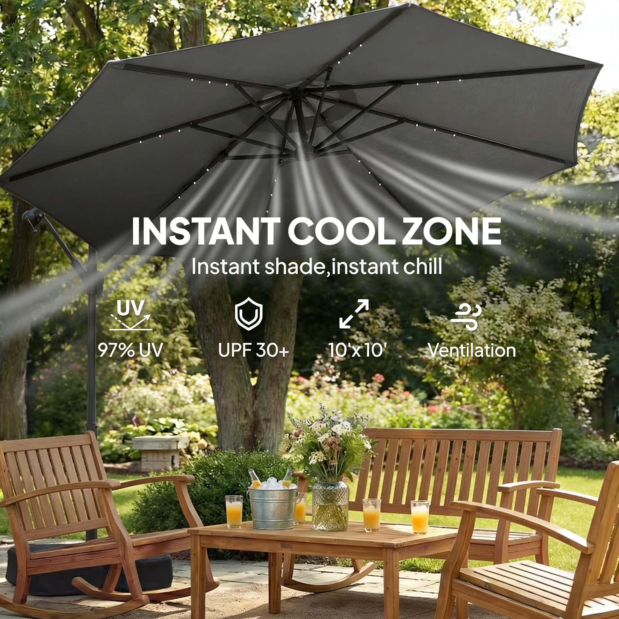 9.5 ft. Steel Outdoor Pool Umbrella Cantilever Market Patio Umbrella in Dark Gray for Garden, Backyard, Poolside