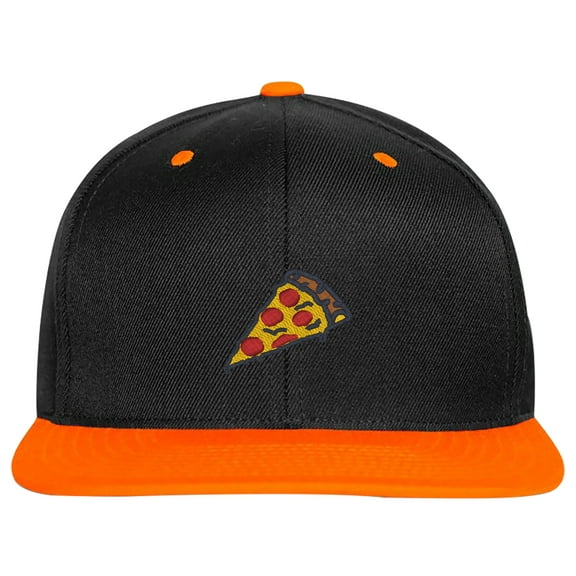 SNBCK Pizza Slice Pepperoni Embroidery Stitch, Snapback Hat EM-0008-Black-Orange