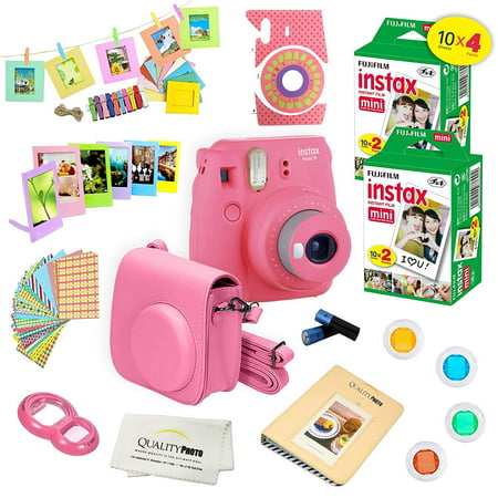 Fujifilm Instax Mini 9 Camera Pink + 15 PC Accessory Kit for Fujifilm instax mini 9 Instant Camera Includes: 40 Fuji Instax Films + Case + Album + Colored lenses + Assorted color/Style frames + (Best Cheap Instant Camera)