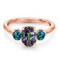 thumbnail image 3 of Gem Stone King 2.24 Ct Oval Green Mystic Topaz London Blue Topaz 18K Rose Gold Plated Silver Ring (Size 5), 3 of 6
