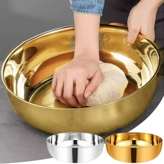 Extra Large Thickened Mixing Bowl with Flat Bottom, Large Capacity Dough Kneading Basin for Baking, Multi-Purpose Seasoning Dishwashing Bowl, Heavy-Duty Plastic Mixing Bowl for Kitchen, 13in, Gold