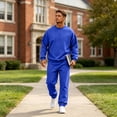 thumbnail image 6 of Dwellite Men’s 2 Piece Sweatsuit Set 2026 Crewneck Sweatshirt and Joggers Sets Casual Athletic Workout Lounge Outfit with Pockets Blue 3XL, 6 of 7