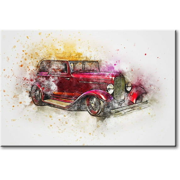 Classic Red Car Picture on Stretched Canvas, Wall Art Décor, Ready to Hang