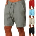thumbnail image 3 of WREESH Men's Summer Beach Shorts Solid Cotton and Linen Shorts Lanyard Casual Shorts Capris Shorts Khaki, 3 of 4
