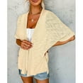 thumbnail image 7 of Yyeselk Womens Summer Shirts Pullover Casual Roll up Cuff Short Sleevee Irregular V-Neck Contrast Color Side Split Cardigan Cover up Beige XL, 7 of 7