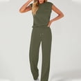 thumbnail image 3 of Plus Size Two Piece of Outfits for Womens Casual Drawstring Long Pants With Pockets Round Neck Sleeveless High Elasticity Loose Set, 3 of 4