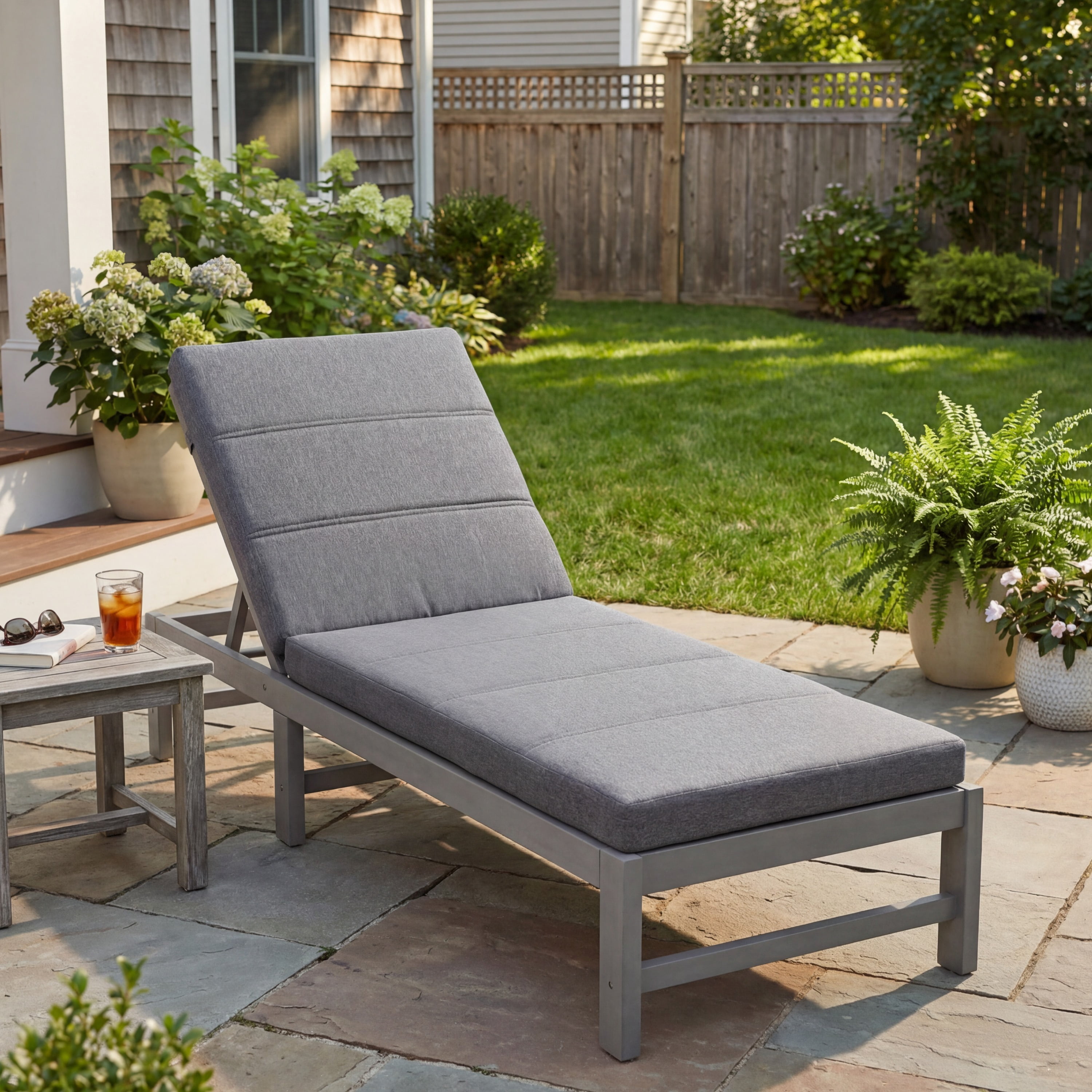 Outdoor Chaise Lounge Cushion Only, Water-Resistant Patio Lounge Chair Cushion with Removable Cover, Grey