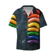 thumbnail image 2 of Lsque Rainbow Sausages On Dark Slate print Men's Cuban Collar Short Sleeve Shirt Summer Beachwear Casual Button Down Fashionable Vacation Leisure Shirt-Medium, 2 of 7