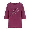 thumbnail image 3 of SHTXOZHI Women T-Shirts Summer Short Sleeve Crewneck Tops Side Split Loose Print Shirts Trendy, 3 of 4