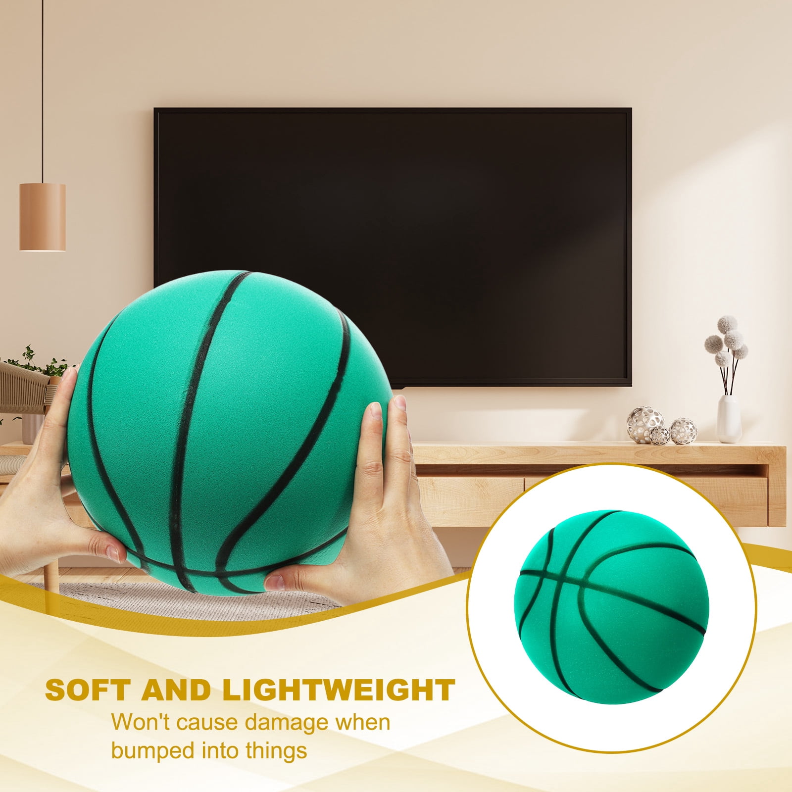 Uxcell Silent Basketball, Size 7 No Noise High-Density Foam Dribbling Indoor Basketball for Quiet Dribbling and Indoor Training, Green