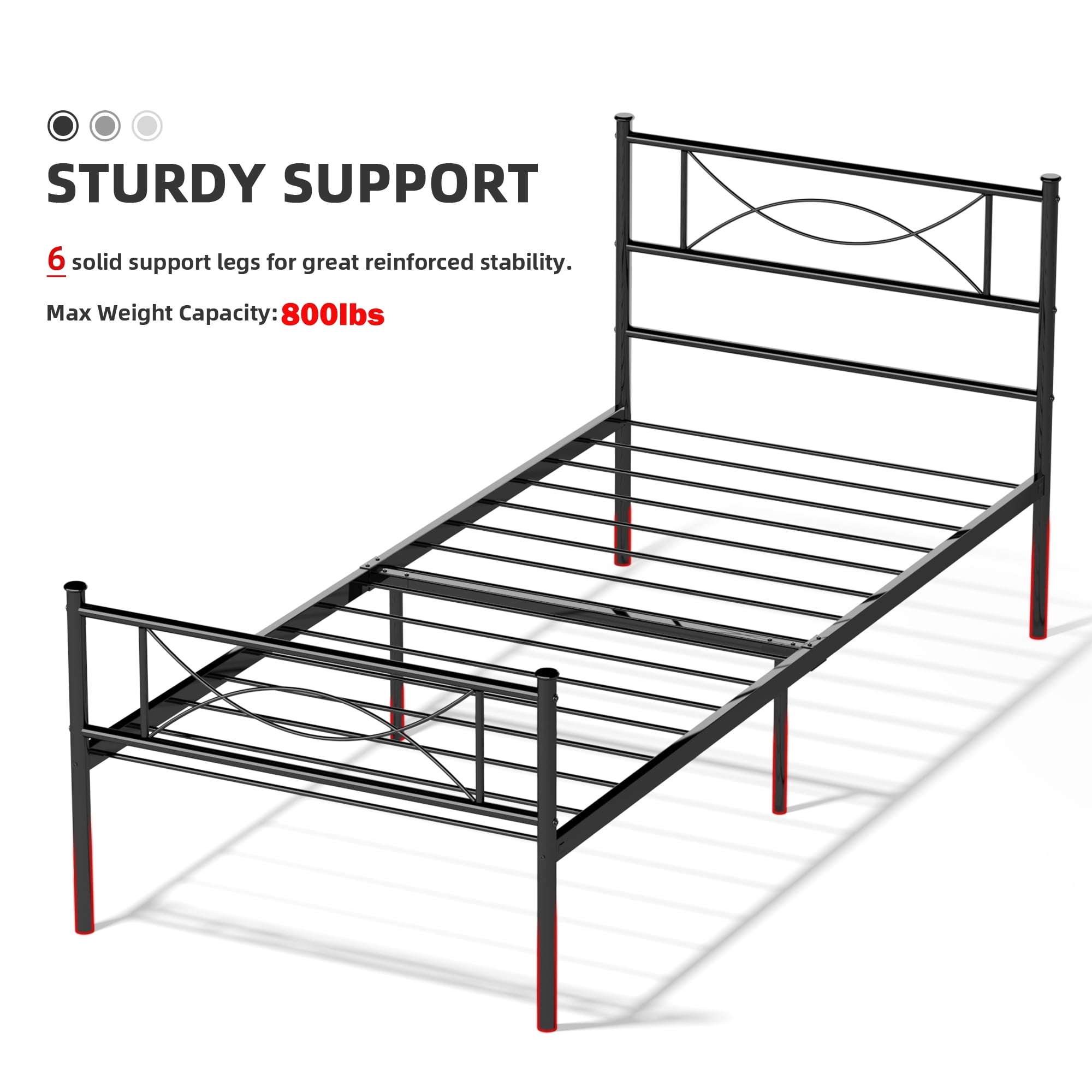 Yoneston Kids Twin Size Metal Platform Bed with Bowknot Headboards Easy Assembly (Mattress Not Included), Black