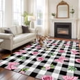 thumbnail image 2 of Valentine's Day Area Rugs 5'x7', Washable Small Throw Rugs for Laundry Room Playroom, Spring Roses Pink Bows Black White Plaid Indoor Outdoor Rug Non-Slip Low Pile Carpet Runner Reversible Floor Mats, 2 of 8