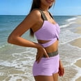 thumbnail image 6 of Bikini Sets for Women 2 Piece Push-Up Tankini Swimsuits Womens Trendy Color Block Tie-Back Tops High Waisted Shorts Hawaiian Beach Bathing Suits, 6 of 6