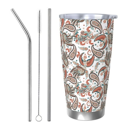 

Cauagu Paisley Floral Pattern 20oz Tumbler Stainless Steel Vacuum Insulated Tumbler with Lid Insulated Coffee Mug Thermal Cup with Splash Proof Sliding Lid-Straw Three-piece Set