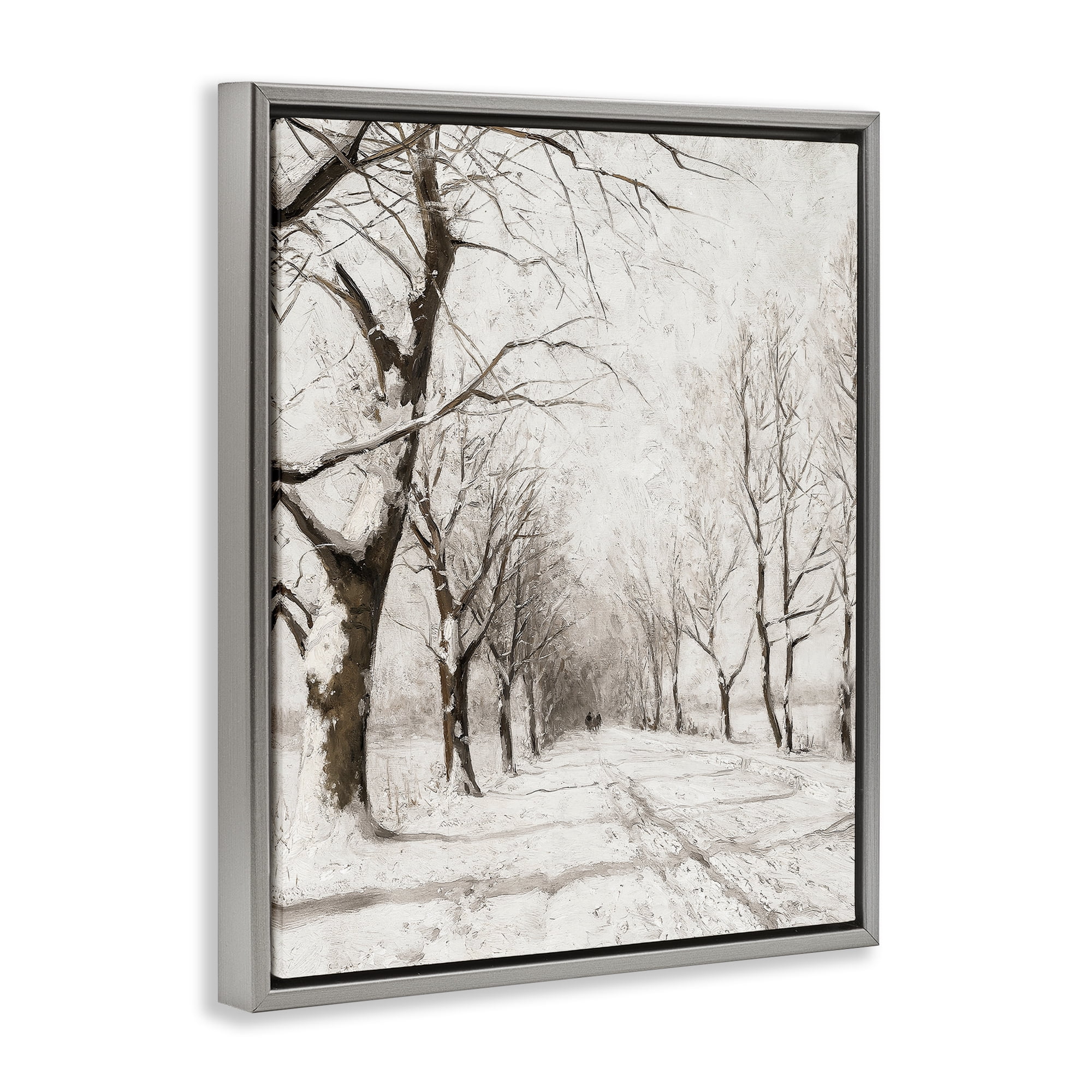 Stupell Industries Snowy Winter Lane Landscape Painting Gray Floater Framed Art Print Wall Art, 17 x 21