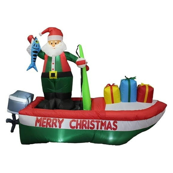 8 Foot Long Inflatable Santa Claus on a Fishing Boat