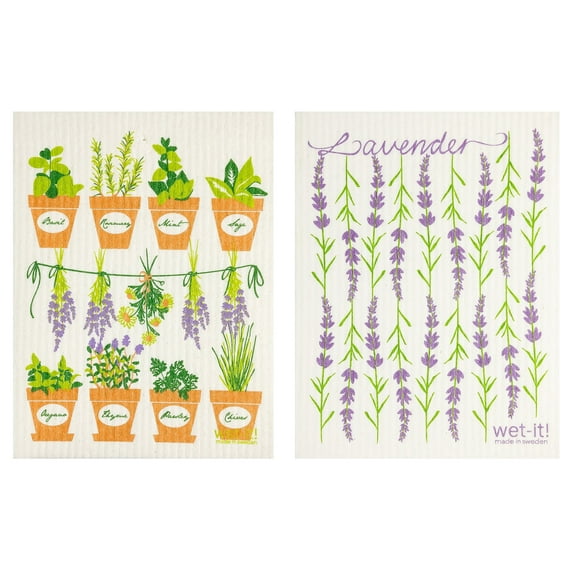 Wet-It! Swedish Treasures Dishcloth & Cleaning Cloth - Set of 2 - Herbs & Lavender - (Paper Towel Replacement)