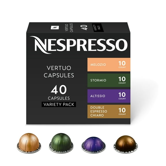 Nespresso Vertuo Capsules, Medium and Dark Roast Variety Pack, Melozio, Stormio, Altissio and Double Espresso Chiaro, 40-Count Coffee Pods, Brews 7.8 fl oz, 2.7 fl oz, and 1.35 fl oz