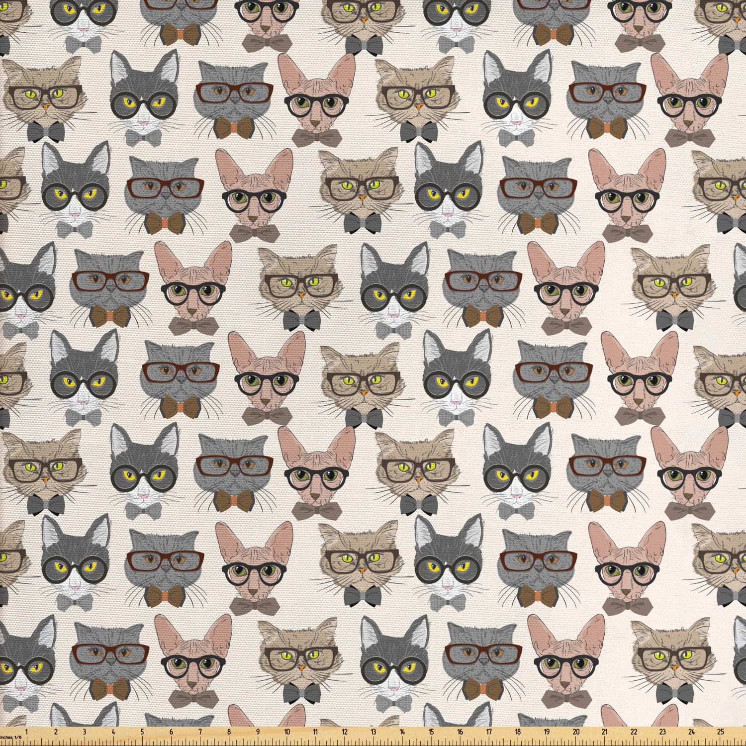 Hipster Nerd Characters with Vintage Sunglasses Intelligent Feline Serious Expressions Grey Beige Ambesonne Cat Office Chair Slipcover Standard Size Protective Stretch Decorative Fabric Cover