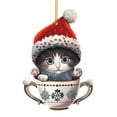 thumbnail image 2 of Taicans Cute Cat in Red Tea Cup Christmas Ornament - 8cm/3.1in Handmade Holiday Tree Decoration,Festive Gift for Xmas,Cute Hanging Decor,2D, 2 of 7