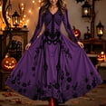 thumbnail image 2 of Xijirk Women V Neck Long Sleeve A Line Maxi Dress with Full Skeleton Rose and Spider Web Print for Halloween Goth Costume Medieval Party Evening Wear, 2 of 4