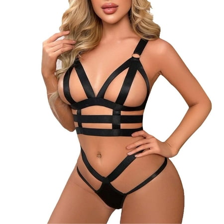 

XHJUN Women s 2 Pieces Lingerie Set Sexy Underwired Push Up Bra and Panty Set Two Piece Lingerie Black M