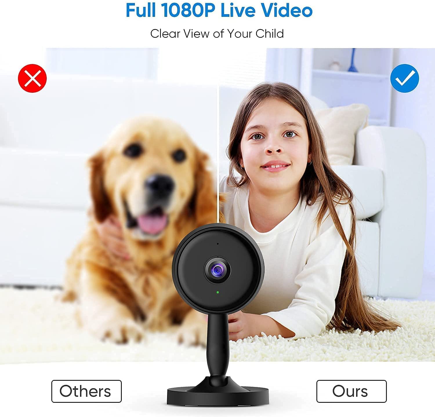 2-Way Audio for Nanny Pet Elder Baby Monitor Cloud Service Dog Camera Compatible with Alexa Indoor Security Camera Rbcior 1080P Wireless WiFi Camera with Motion Tracking Night Vision 