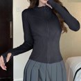 thumbnail image 6 of Women's Slim Fit Full Zip Jacket with Stand Collar and Lightweight Fabric Featuring Breathable Material for Yoga Classes Gym Workouts Running Sessions Morning Walks Casual Outings Black L, 6 of 8