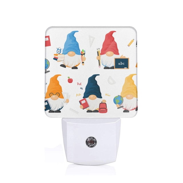 Fotbe School Cute Gnomes Luz Nocturna LED, Luz de Noche con Sensor de Luz Natural de Anochecer a Amanecer, Se Enchufa a la Pared, Blanco Cálido 0.5W-UK