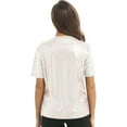 thumbnail image 2 of YONGHS Women's Short Sleeve Shiny Metallic T Shirt Tank Tops Holographic Rave Festival Party Blouse Champagne M, 2 of 7
