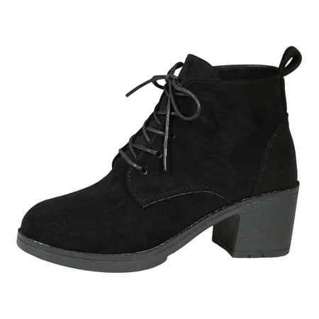

Ediodpoh Ladies Casual Solid Color Suede Lace up Heel High Large Size Ankle Boots Short Boots Shoes Woman 2024 Trend Black 7.5