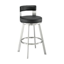 Armen Living Flynn26" Swivel Counter Stool in Brushed Stainless Steel with Black Faux Leather