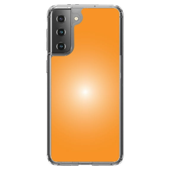 DistinctInk Clear Shockproof Hybrid Case for Galaxy S21  PLUS 5G (6.7" Screen) - TPU Bumper, Acrylic Back, Tempered Glass Screen Protector - Orange White Gradient Burst Sun