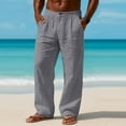 thumbnail image 5 of Dresfit Men's Linen Pants Summer Drawstring Wide Leg Pants Big and Tall Open Bottom Y2k Trousers Lightweight 2026 Breathable Baggy Slacks Gray 3XL, 5 of 6