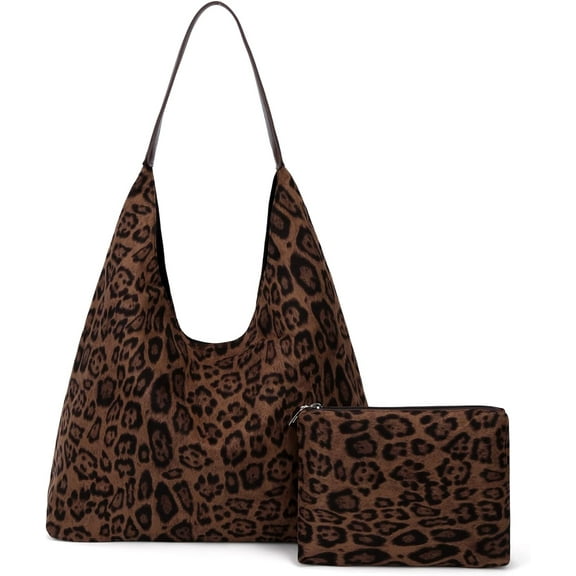 Women's Leopard Print Tote Bag Wallet Brown Vintage Rucksack Large Capacity Work Tote Bag