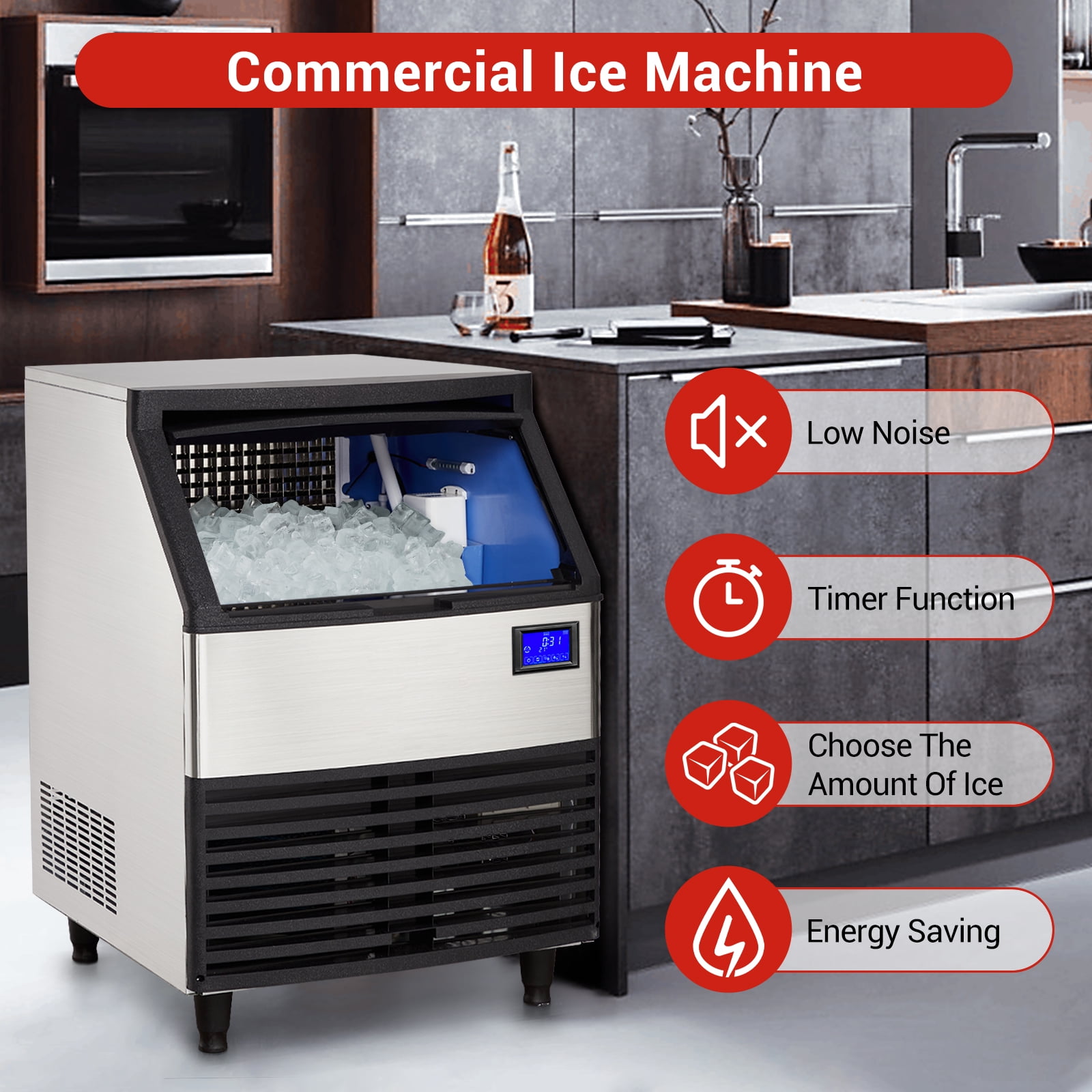 Towallmark Commercial Ice Maker, 180 Lbs/Day, Under Counter Ice Maker Machine with 100 Lbs Storage Bin and Led Digital Display, Ideal for Home, Restaurants, Bar, Office