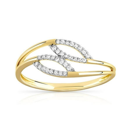 Trillion Designs 1/8 CT Round Cut Genuine Diamond Promise Ring 10K Yellow Gold