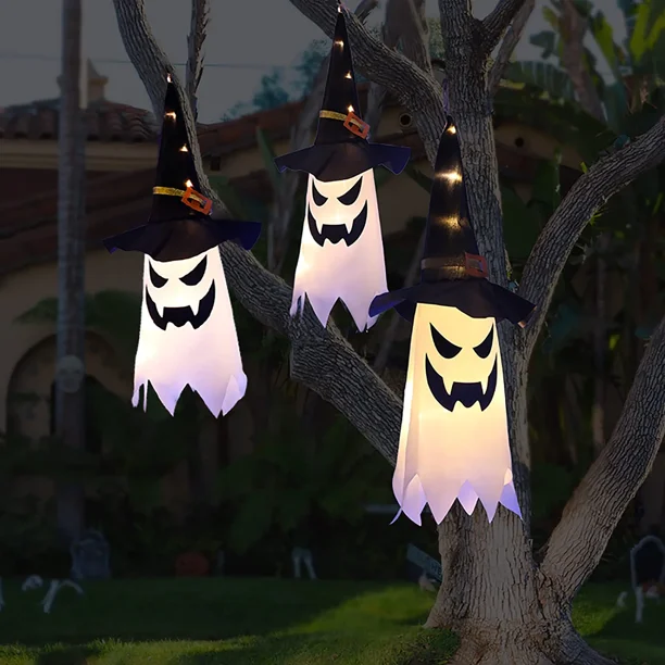 Decoraciones de Halloween Decoración para colgar al aire libre con sombrero de bruja fantasma brillante Decoraciones de Halloween Adornos para interiores y exteriores Fiesta de Halloween Cadena de lu JAMW Sencillez