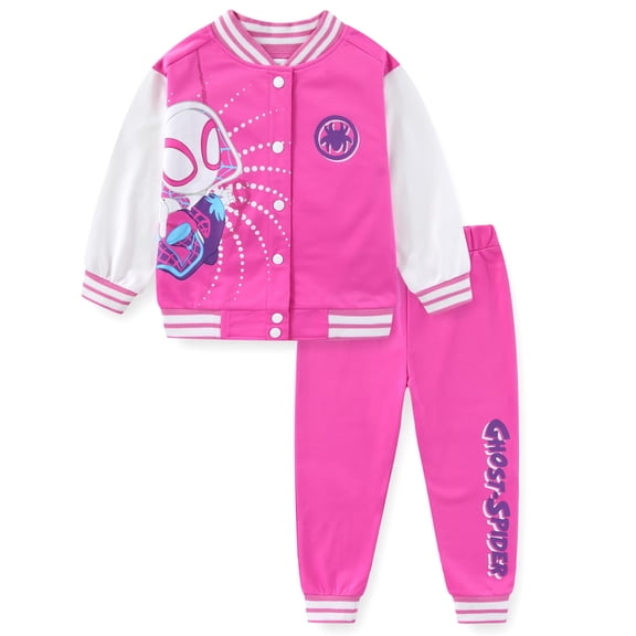 Marvel Spider-Gwen Ghost Spider Letterman Varsity Bomber Jacket and Pants Set (Girls), 2 Piece Set, Sizes 3T-7
