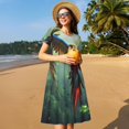 thumbnail image 4 of Balery Flying Parrots In Jungle Vestidos sueltos de manga corta para mujer, vestidos de verano 2025, vestidos casuales de corte A con vuelo., 4 of 6