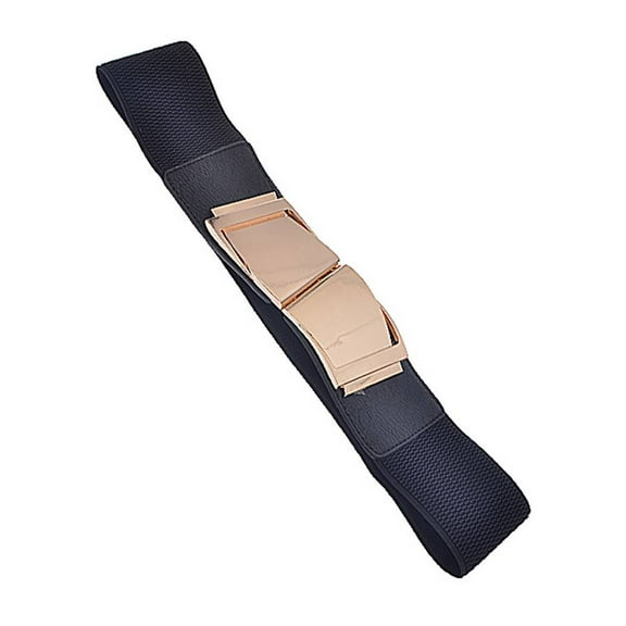 Womens Fashion Wave Buckle Elastic Belt - Black
