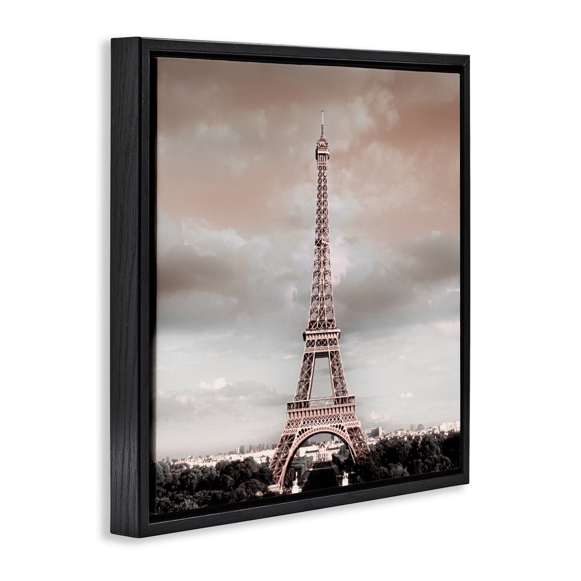 Stupell Industries Stormy View Eiffel Tower Cities & Countries Painting Black Floater Framed Canvas Art Print Wall Art, 18 x 18