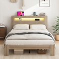 thumbnail image 4 of Queen Size Wood Platform Bed Frame with Storage & LED Light,No Box Spring Needed,Dark Gray for Bedroom, 4 of 7